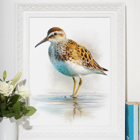 Watercolor Sandpiper Bird Portrait Wall Art Print, Unframed - Coastal Serenity - Picture 7 of 7